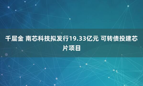 千层金 南芯科技拟发行19.33亿元 可转债投建芯片项目